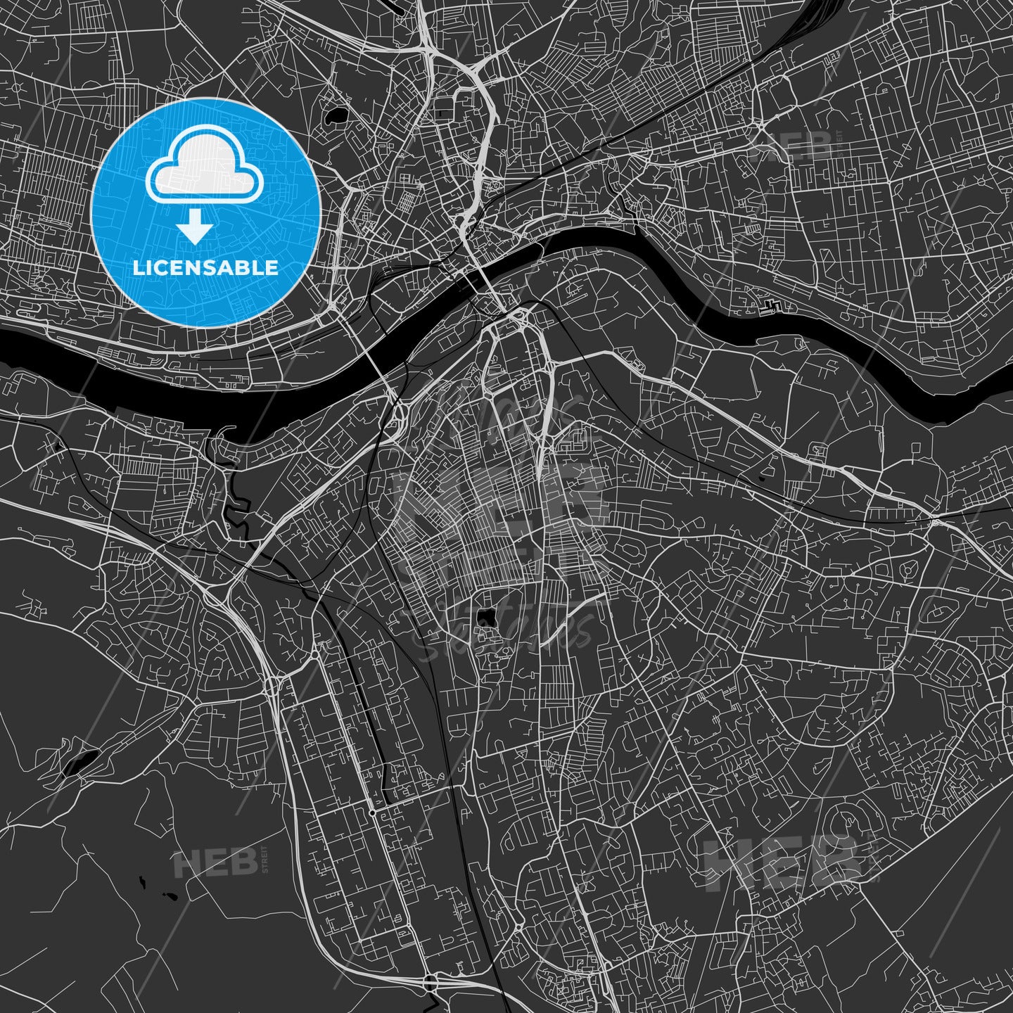 Map of GATESHEAD Black and White Map Print City Print 