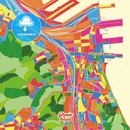Gdynia, Poland Crazy Colorful Street Map Poster Template - HEBSTREITS Sketches