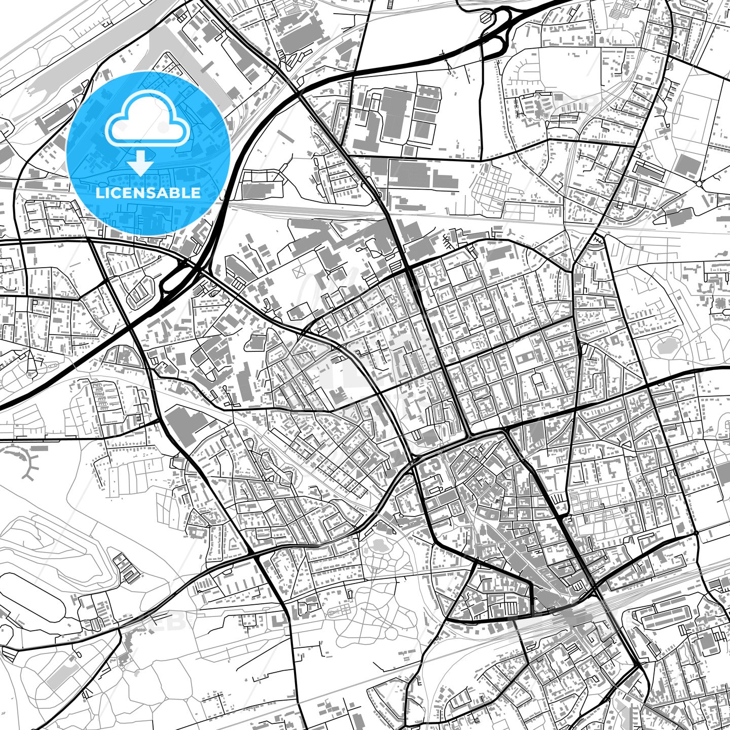 Gelsenkirchen, Germany, vector map with buildings