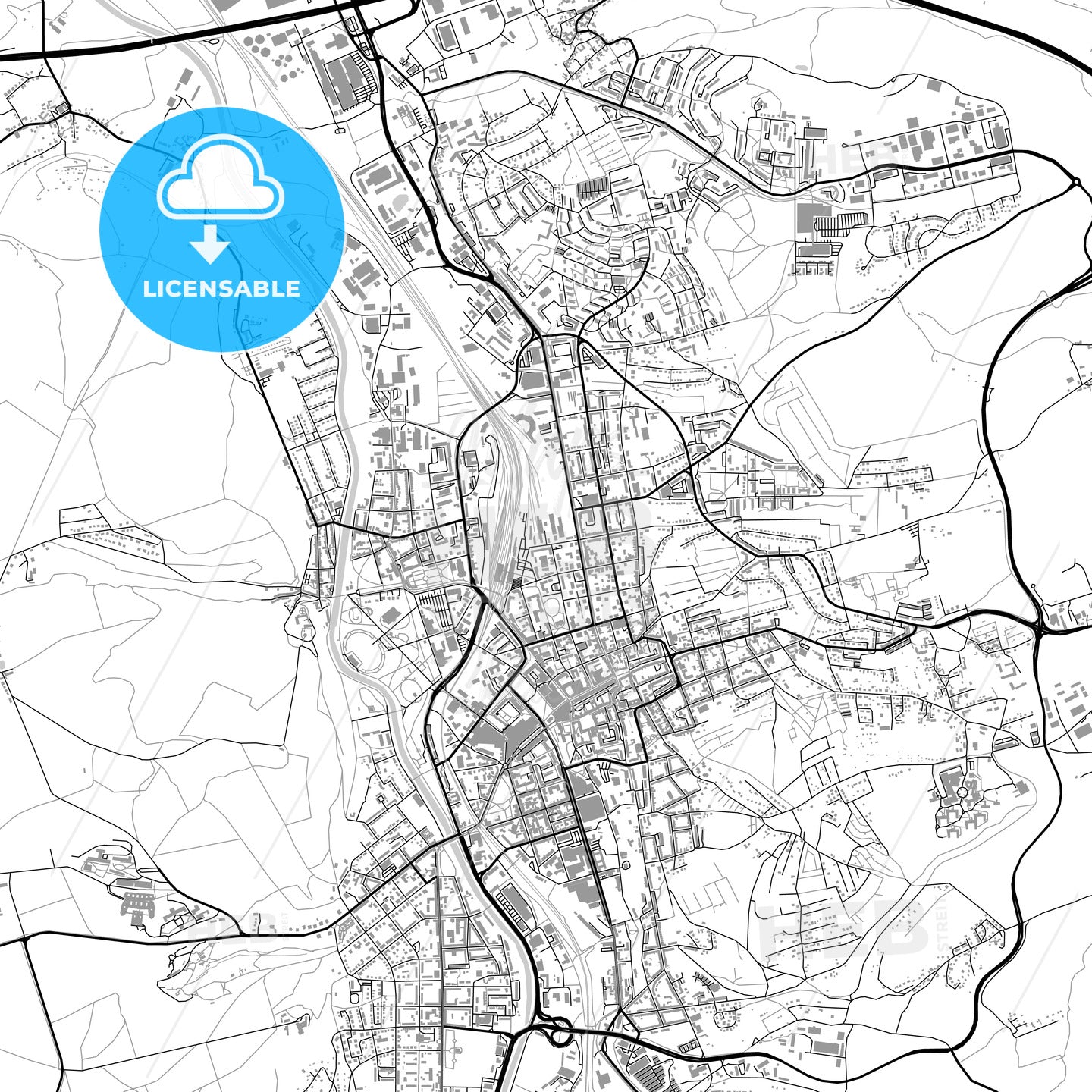Gera, Germany, vector map with buildings