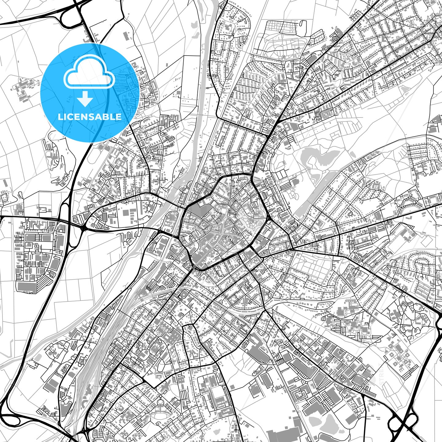 Gießen, Germany, Vector Map With Buildings - Hebstreits