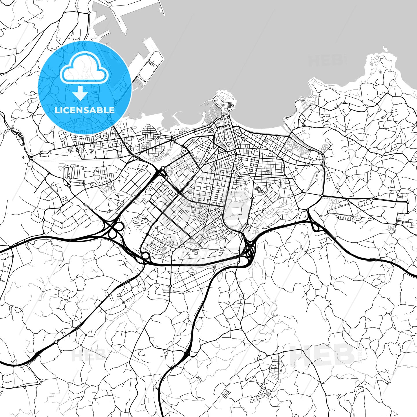Gijón, Spain - downtown map, light