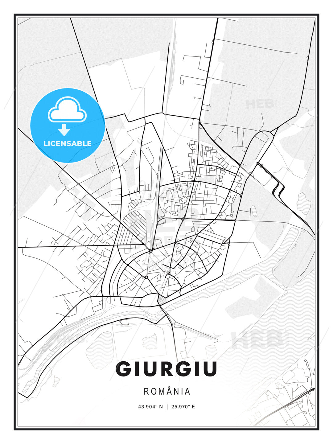 Giurgiu, Romania, Modern Print Template in Various Formats - HEBSTREITS Sketches