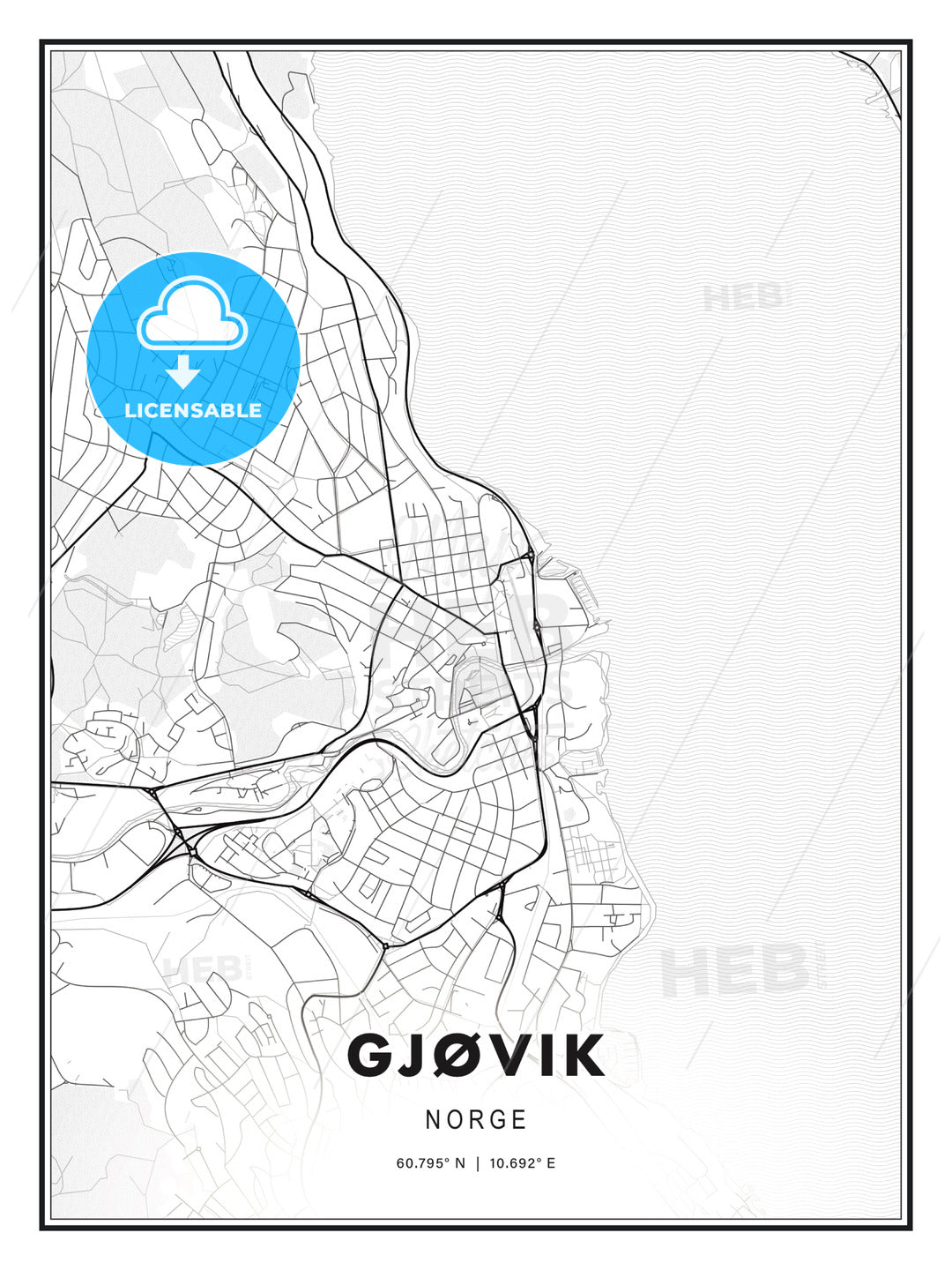 Gjøvik, Norway, Modern Print Template in Various Formats - HEBSTREITS Sketches