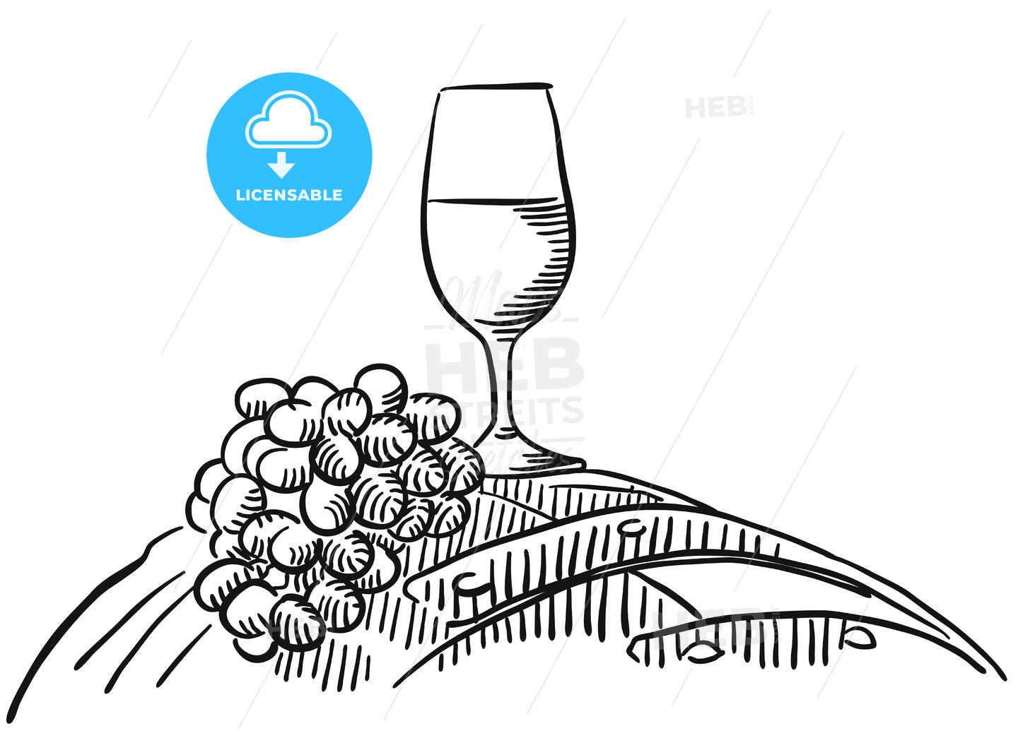 Glass of Vine with grapes on barrel – instant download