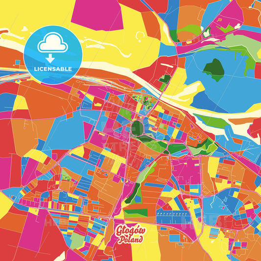 Głogów, Poland Crazy Colorful Street Map Poster Template - HEBSTREITS Sketches