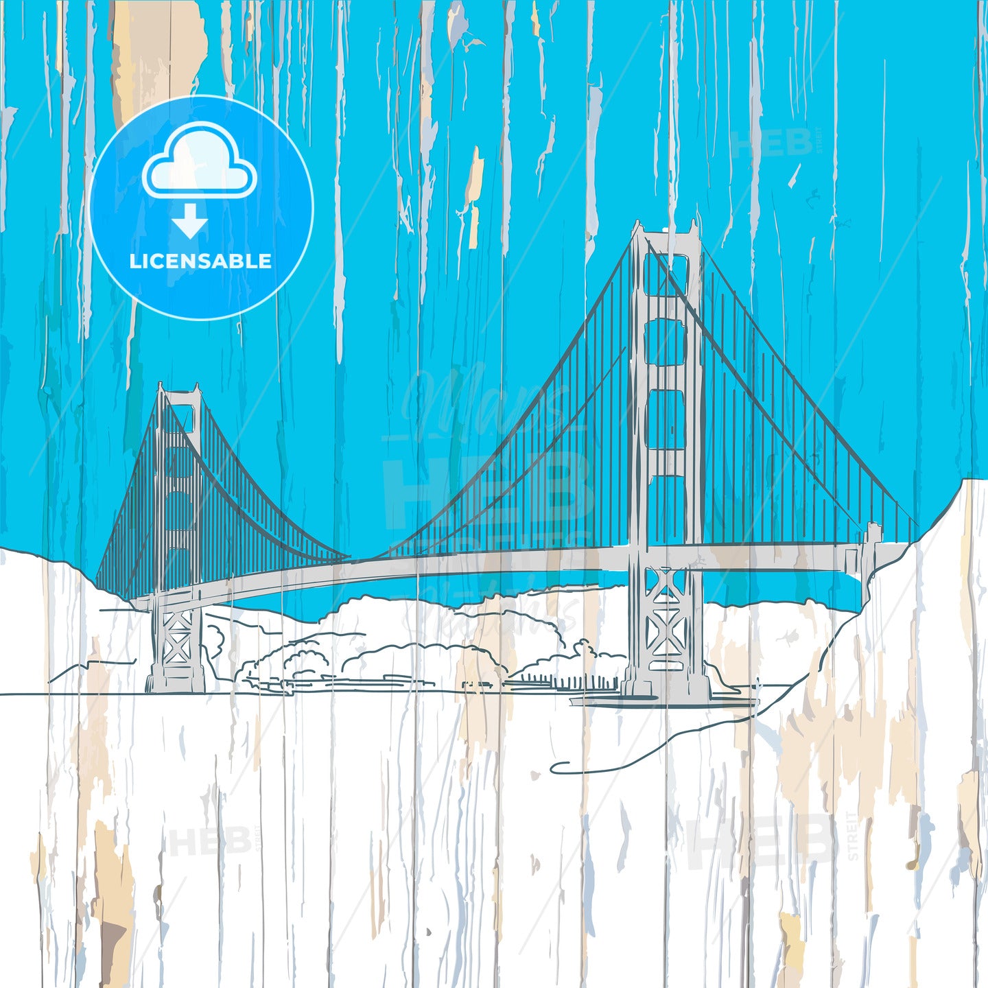 Golden gate bridge drawing on wood – instant download