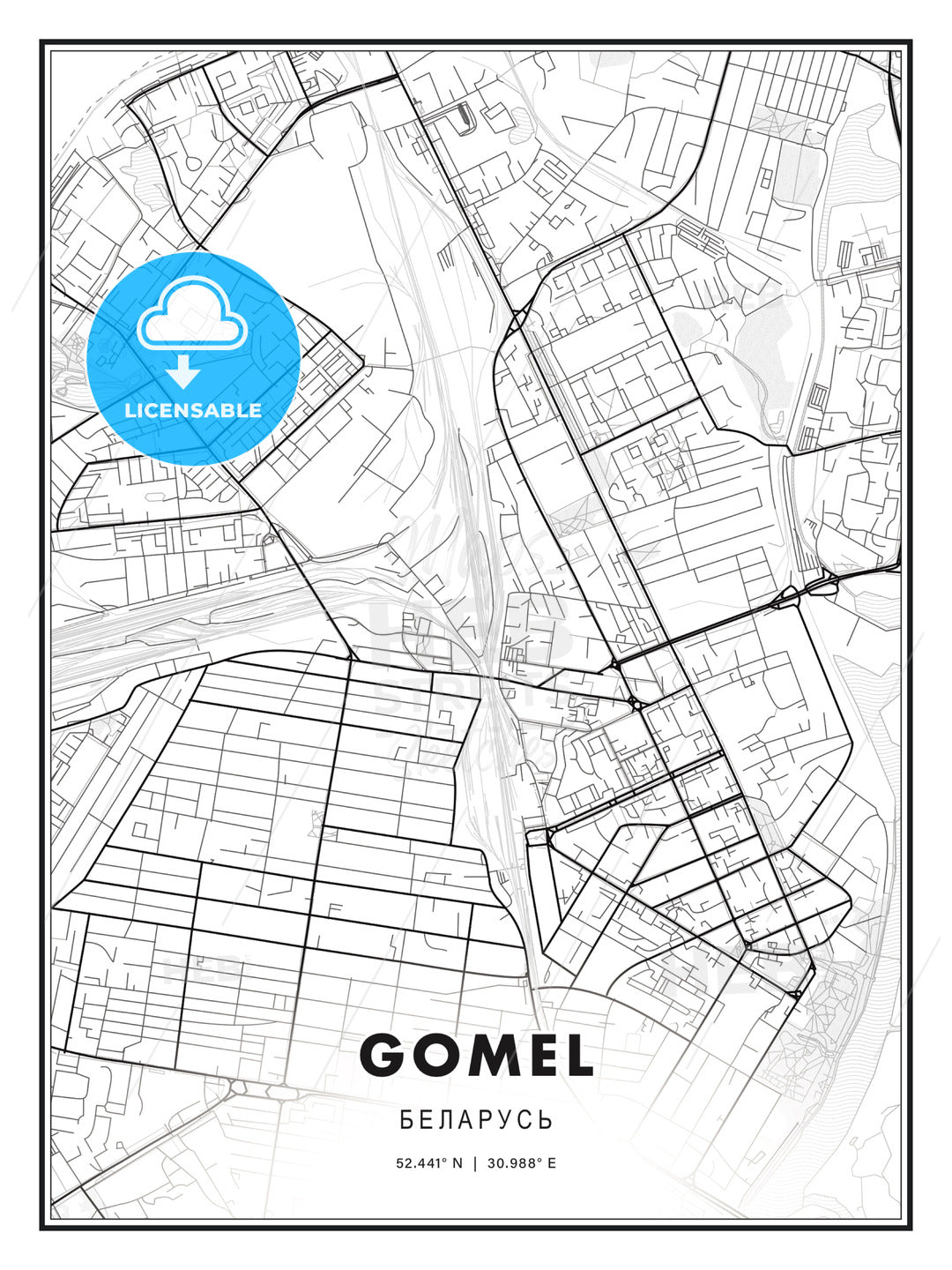 Gomel, Belarus, Modern Print Template in Various Formats - HEBSTREITS Sketches