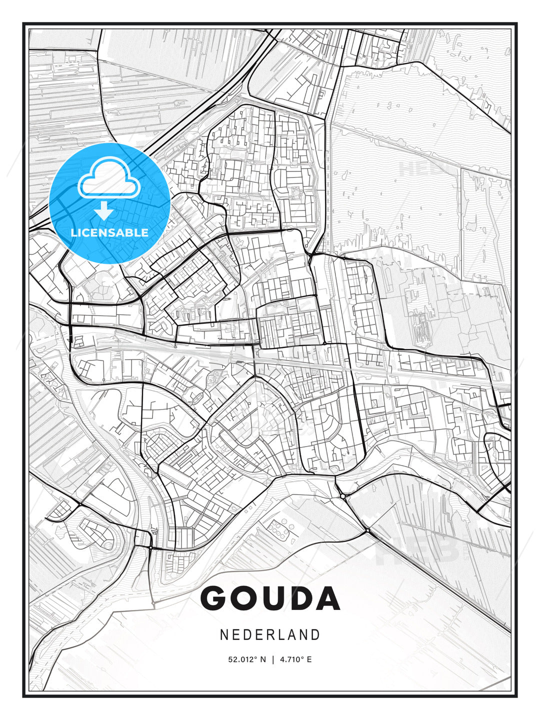 Gouda, Netherlands, Modern Print Template in Various Formats - HEBSTREITS Sketches