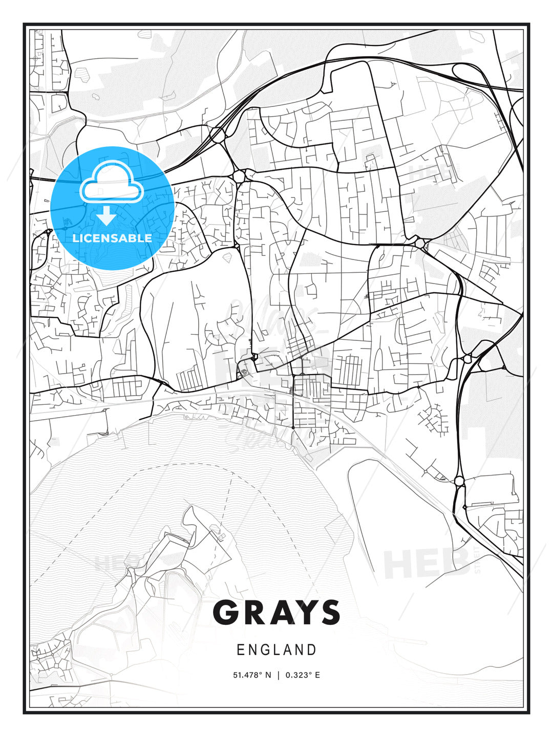 Grays, England, Modern Print Template in Various Formats - HEBSTREITS Sketches