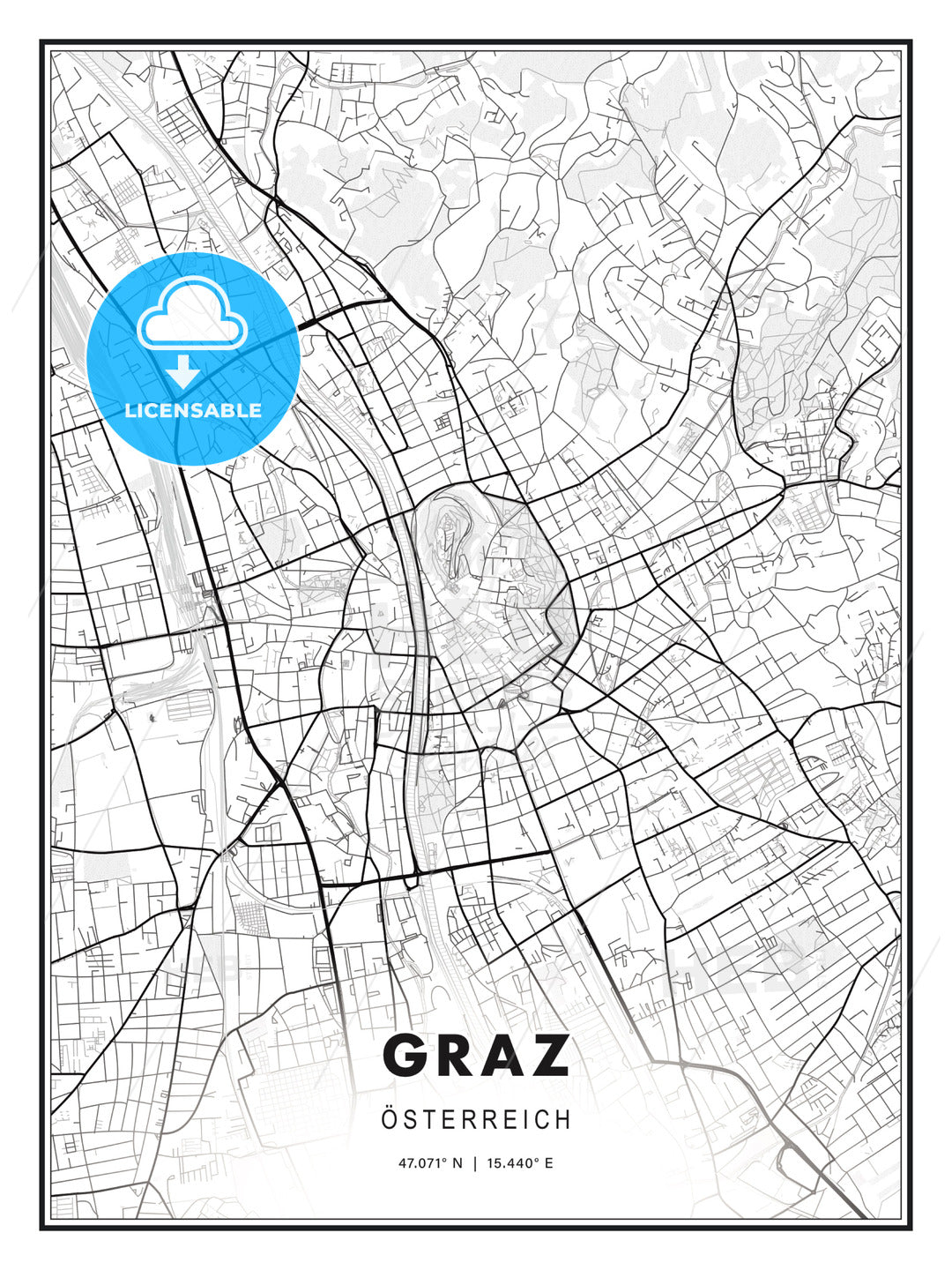 Graz, Austria, Modern Print Template in Various Formats - HEBSTREITS Sketches
