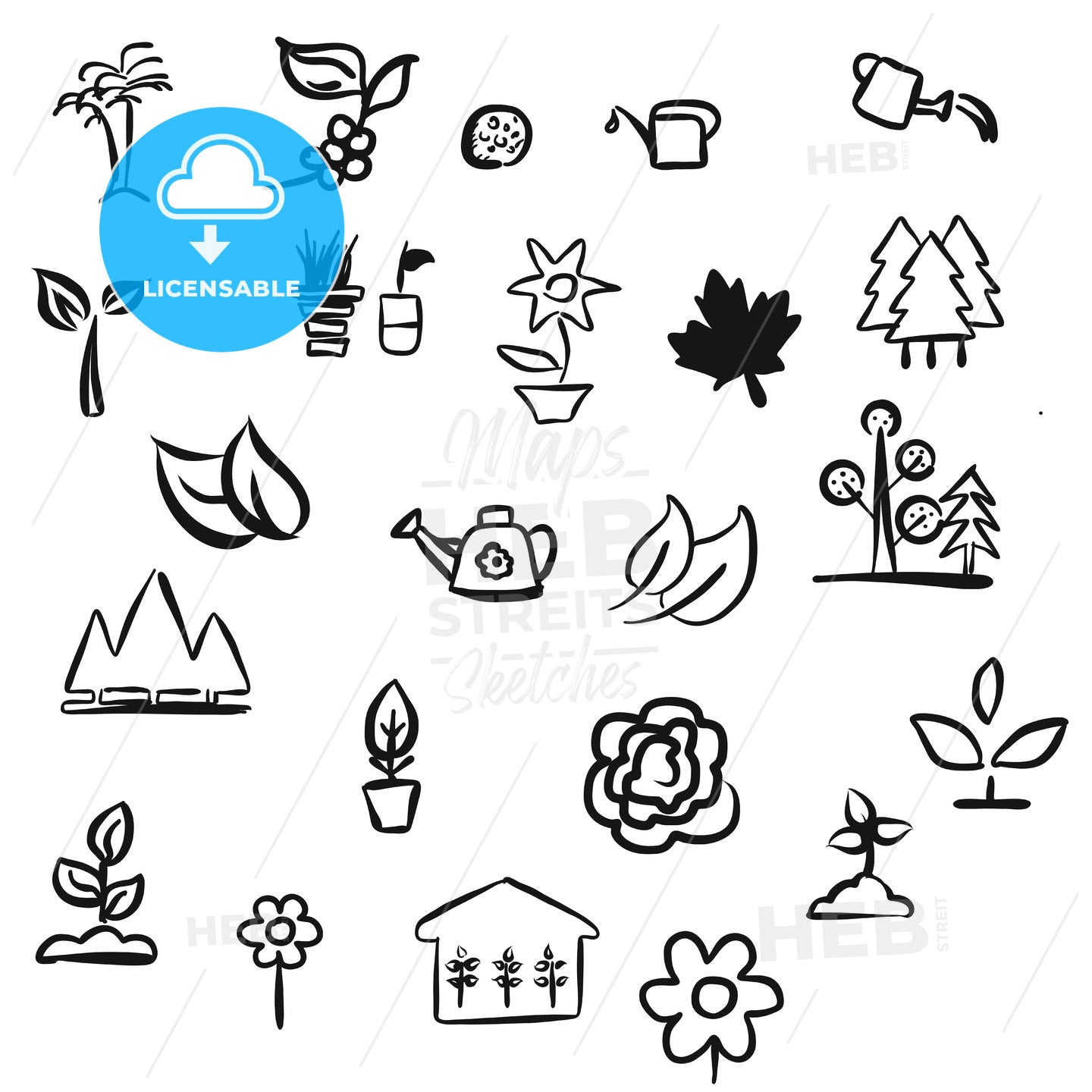 Green Leaves Doodles – instant download