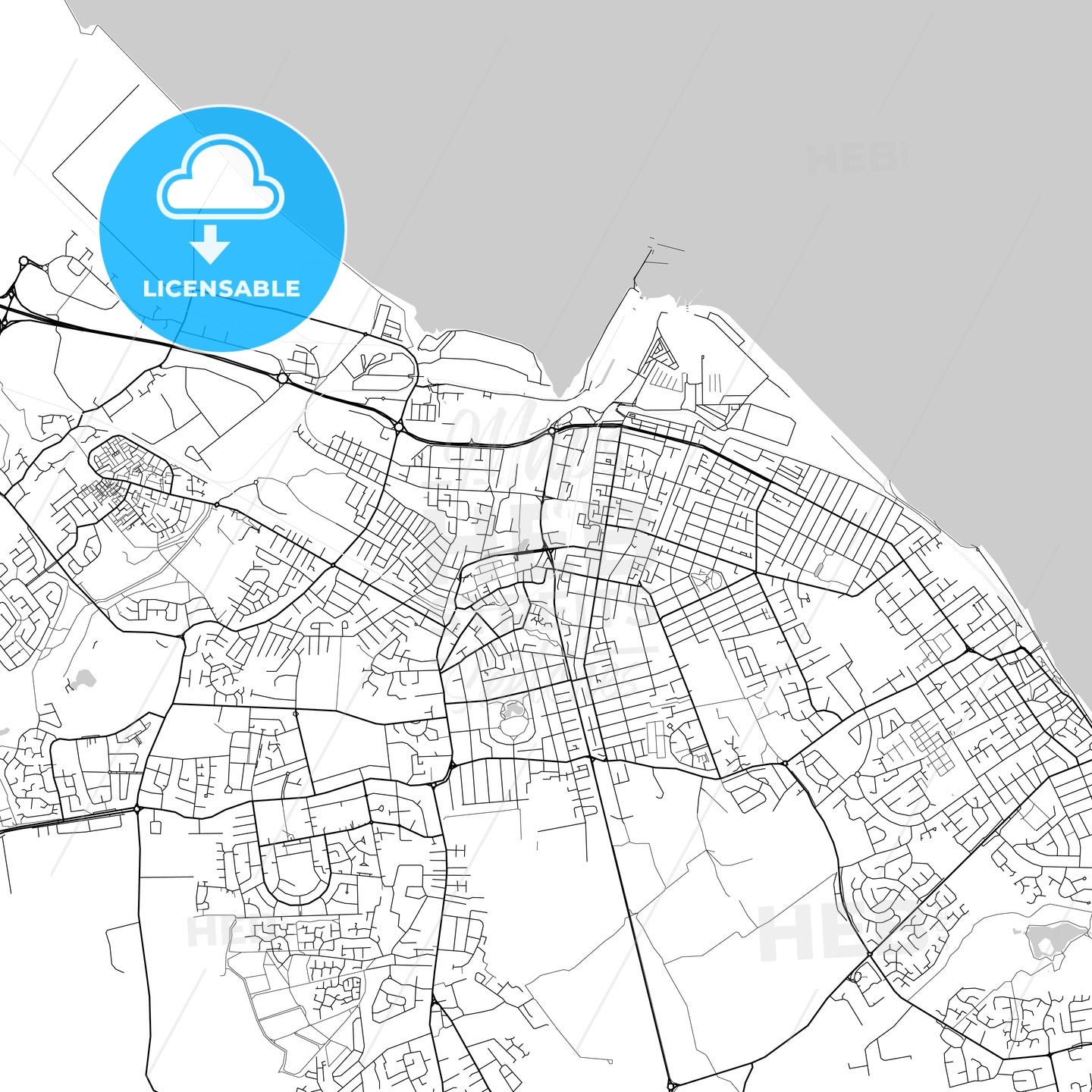 Grimsby, England, UK, Vector Map - Light
