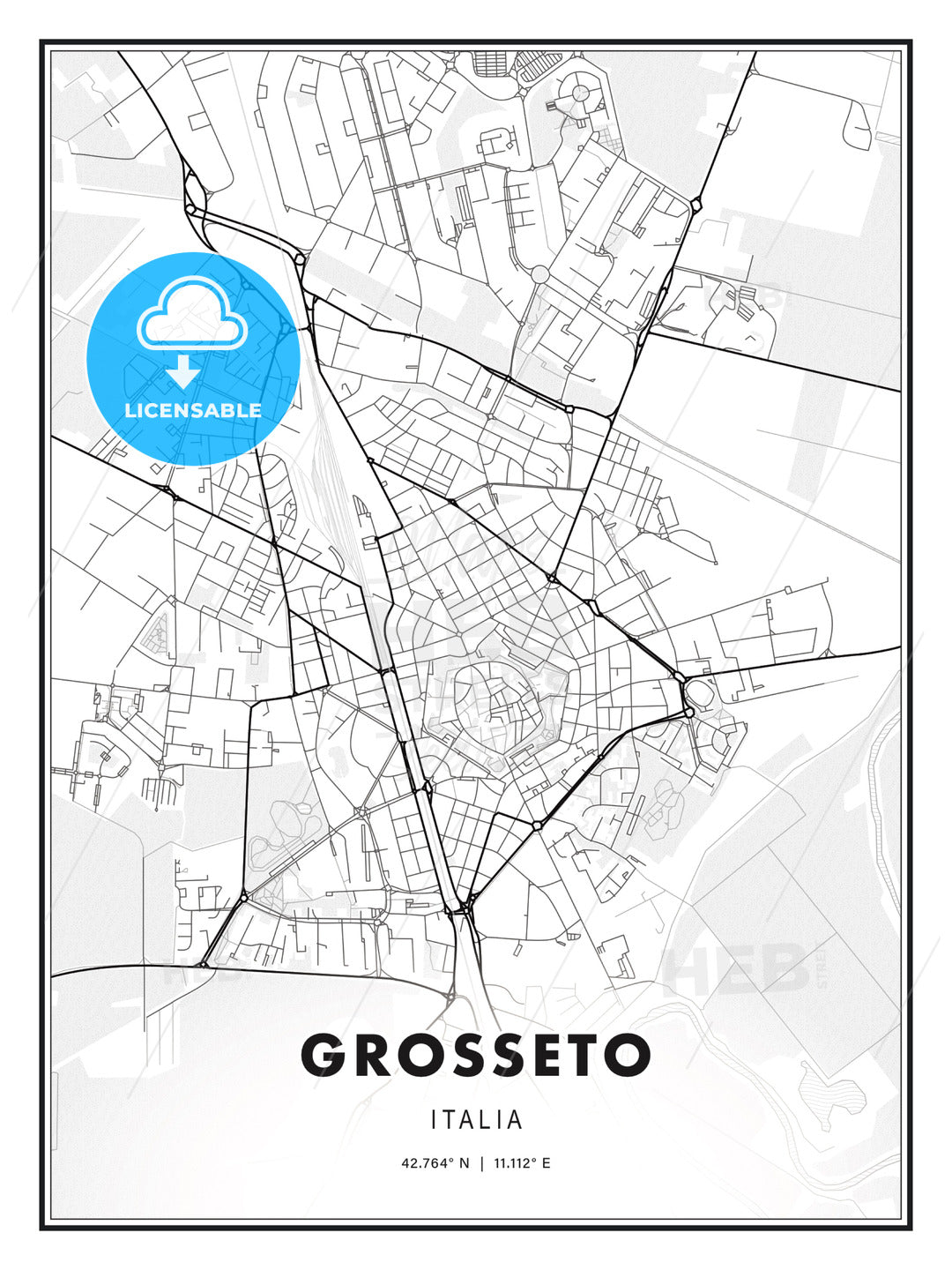 Grosseto, Italy, Modern Print Template in Various Formats - HEBSTREITS Sketches