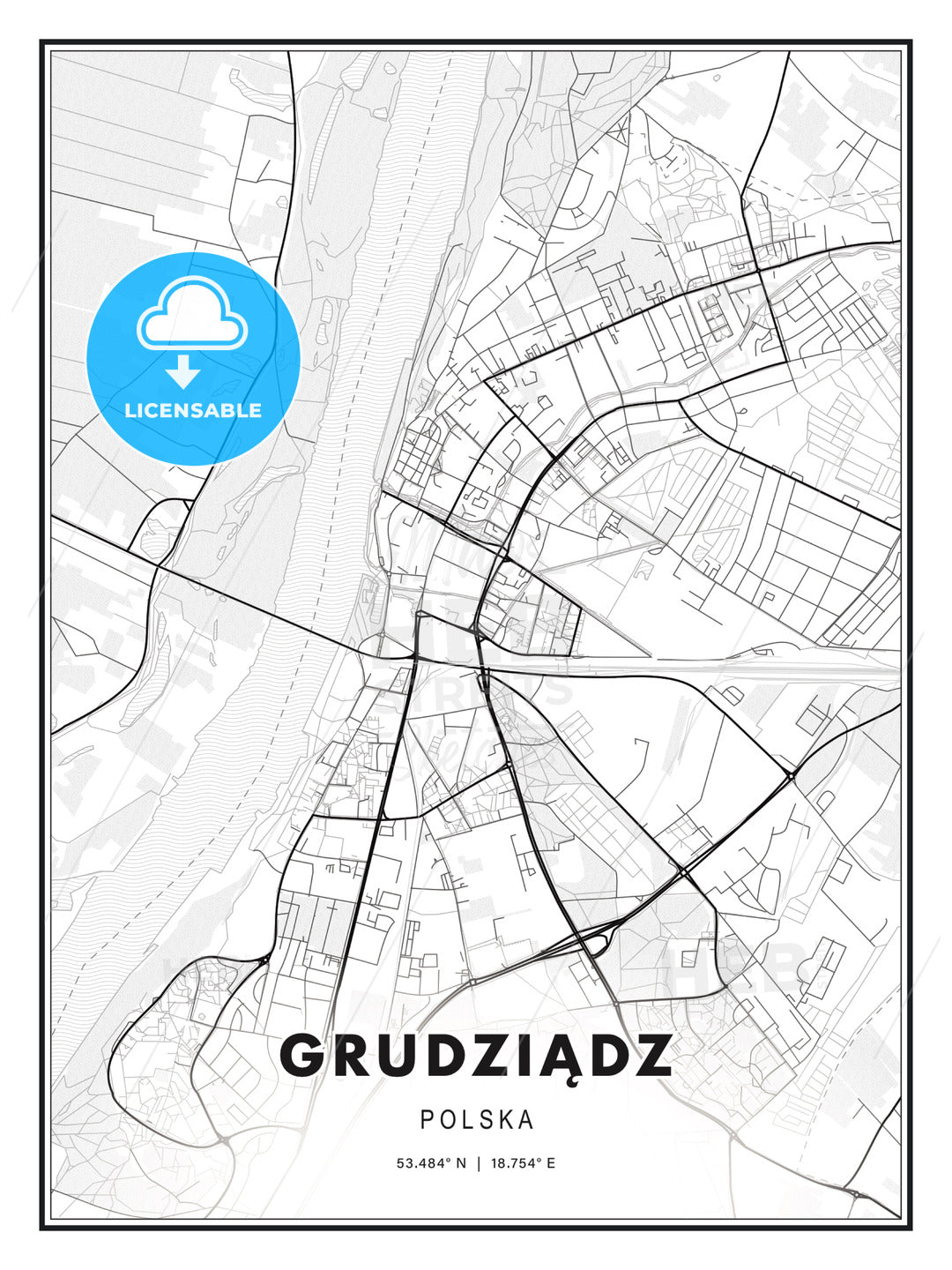 Grudziądz, Poland, Modern Print Template in Various Formats - HEBSTREITS Sketches