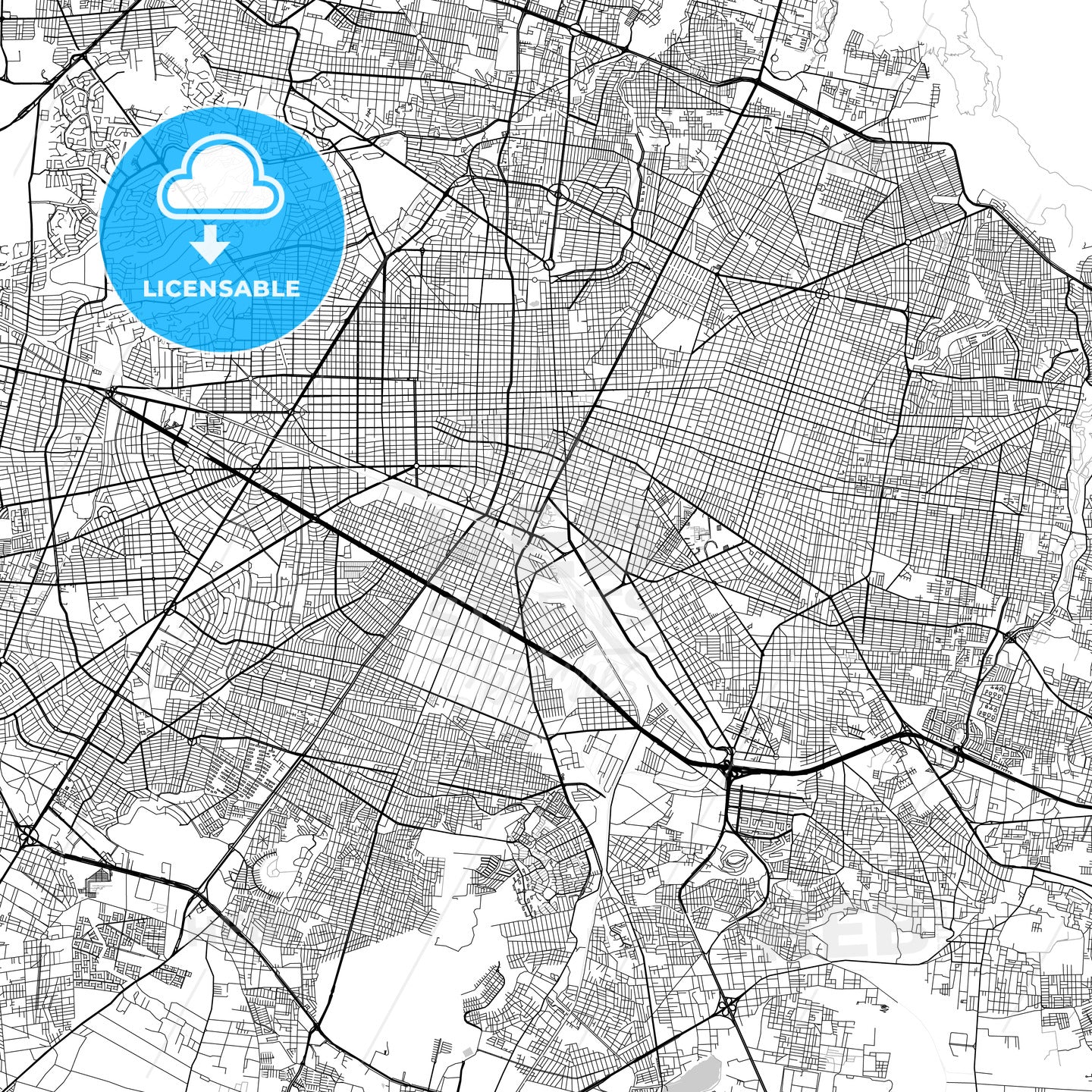 Guadalajara, Jalisco, downtown map, light