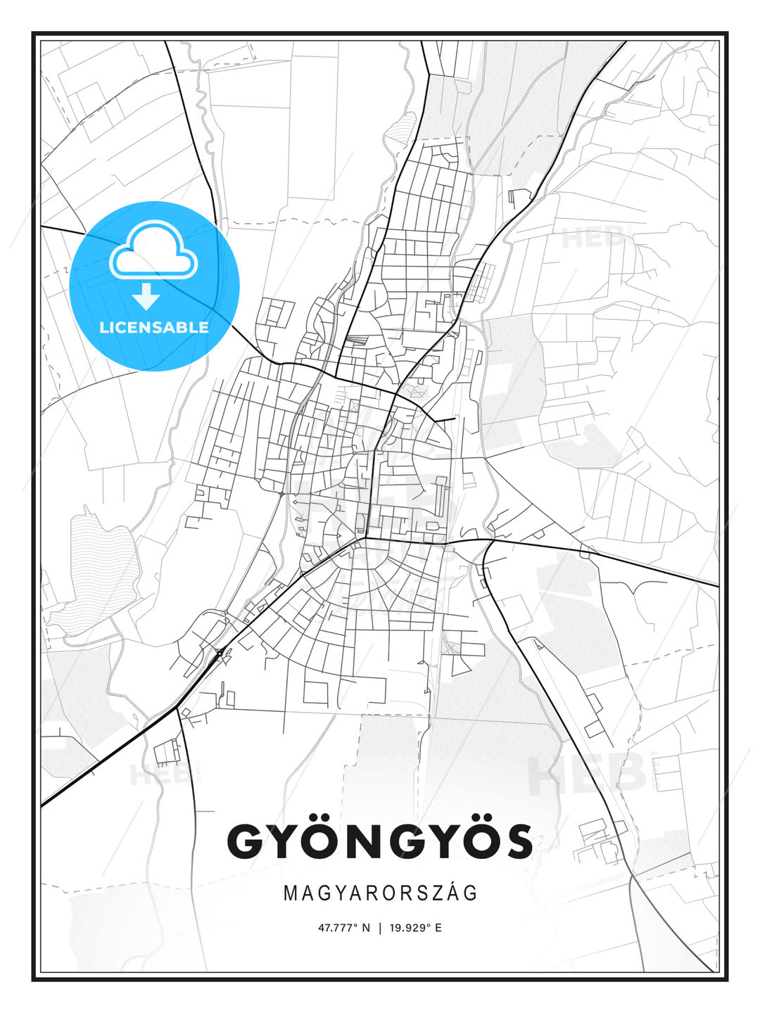 Gyöngyös, Hungary, Modern Print Template in Various Formats - HEBSTREITS Sketches