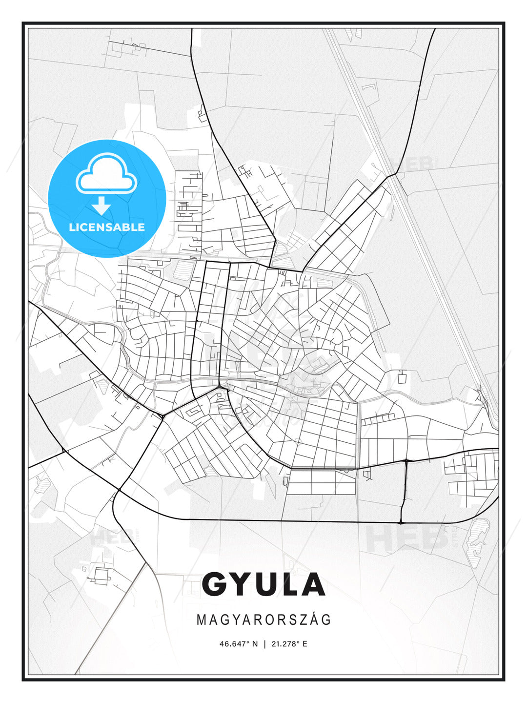 Gyula, Hungary, Modern Print Template in Various Formats - HEBSTREITS Sketches