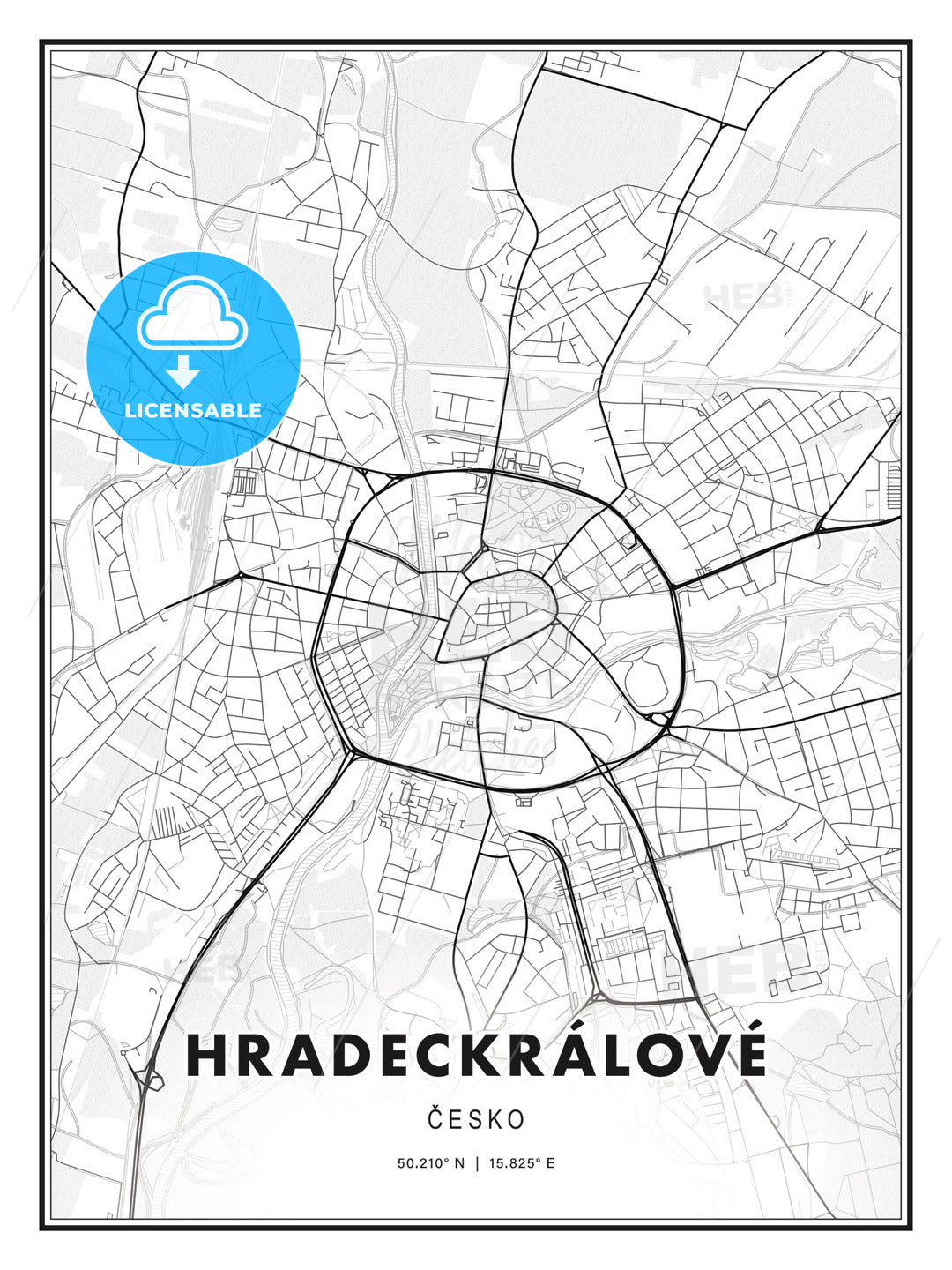 HRADECKRÁLOVÉ / Hradec Králové, Czechia, Modern Print Template in Various Formats - HEBSTREITS Sketches