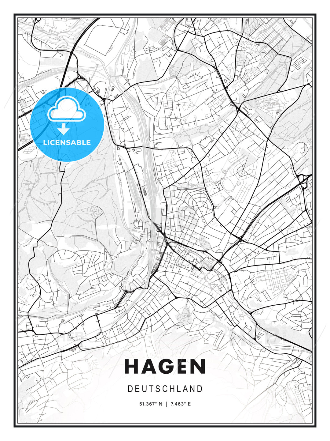 Hagen, Germany, Modern Print Template in Various Formats - HEBSTREITS Sketches