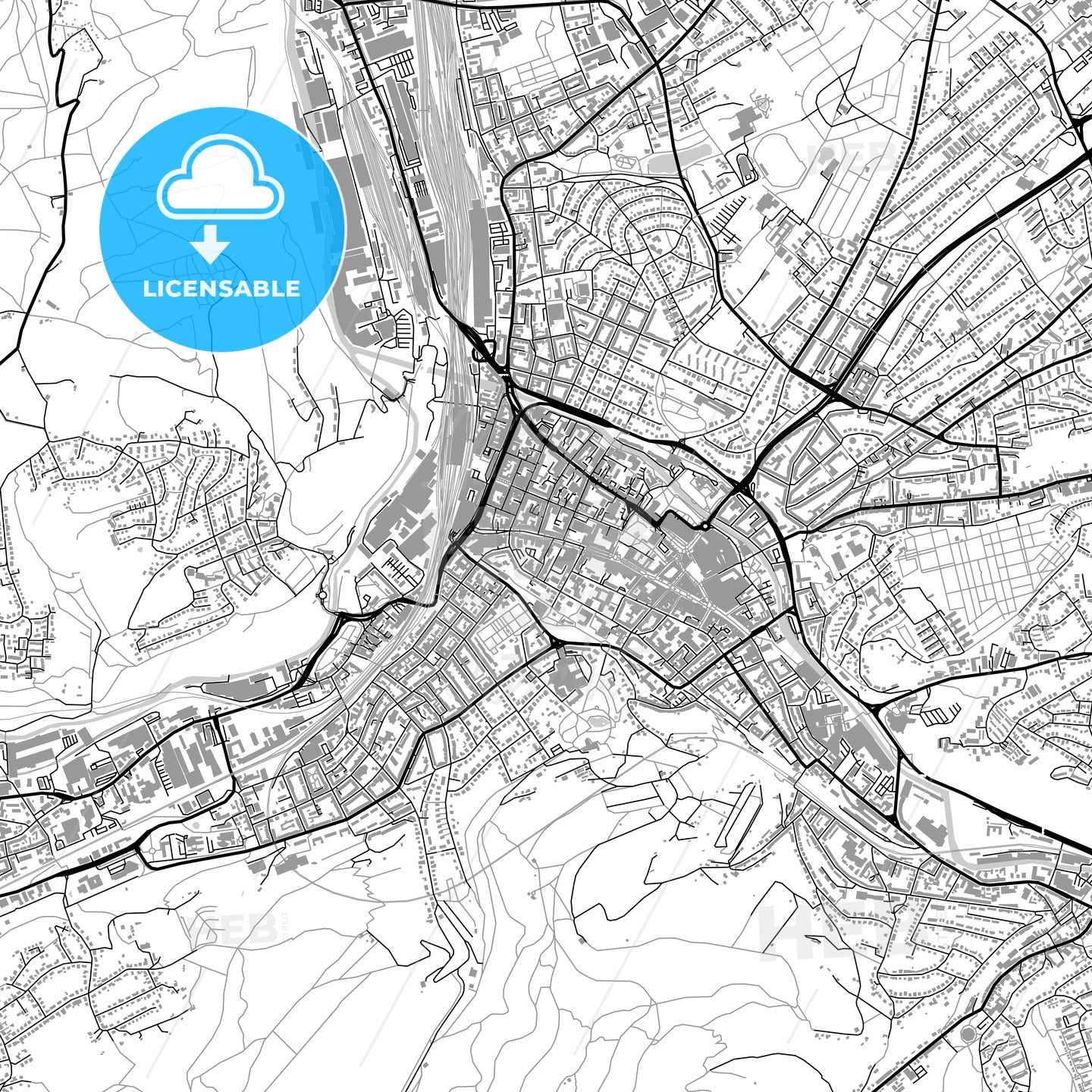 Hagen, Germany, vector map with buildings