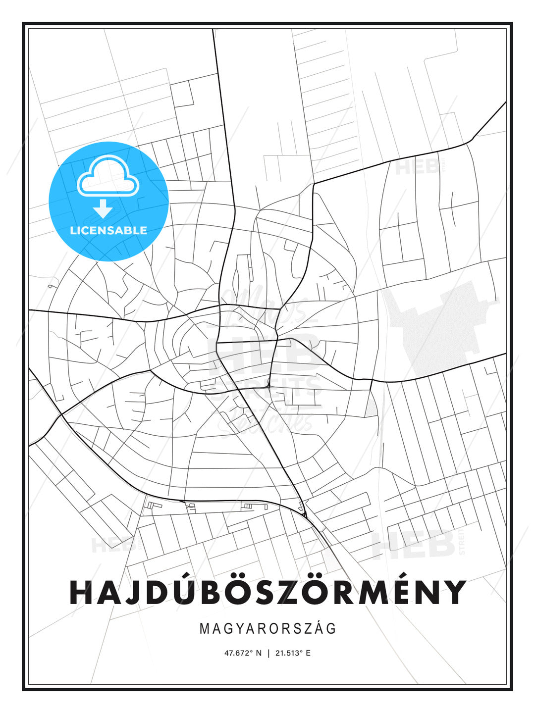 Hajdúböszörmény, Hungary, Modern Print Template in Various Formats - HEBSTREITS Sketches