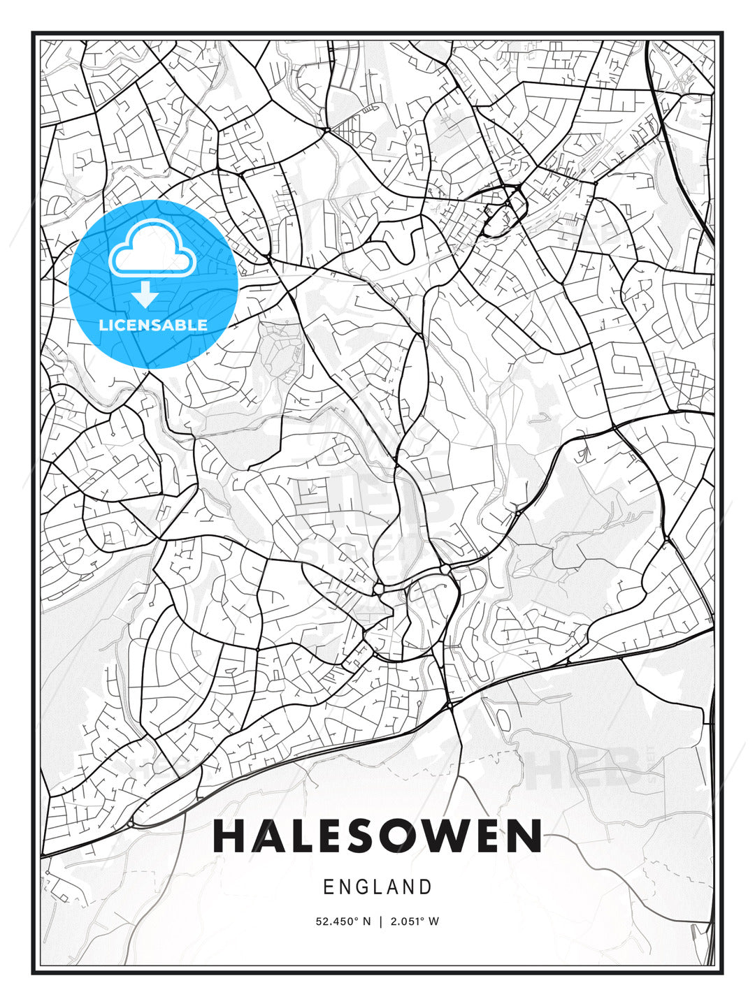 Halesowen, England, Modern Print Template in Various Formats - HEBSTREITS Sketches