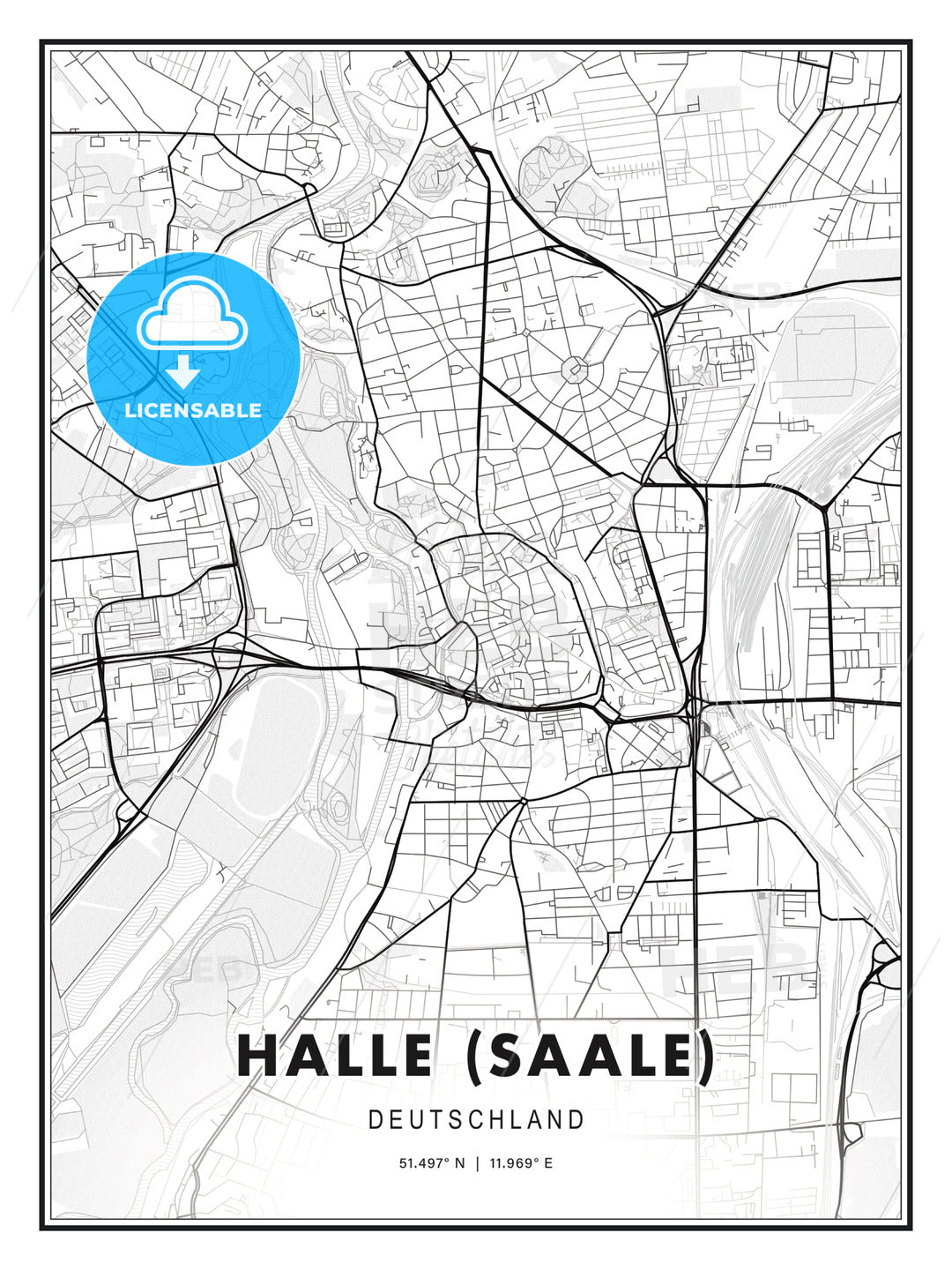 Halle (Saale), Germany, Modern Print Template in Various Formats - HEBSTREITS Sketches