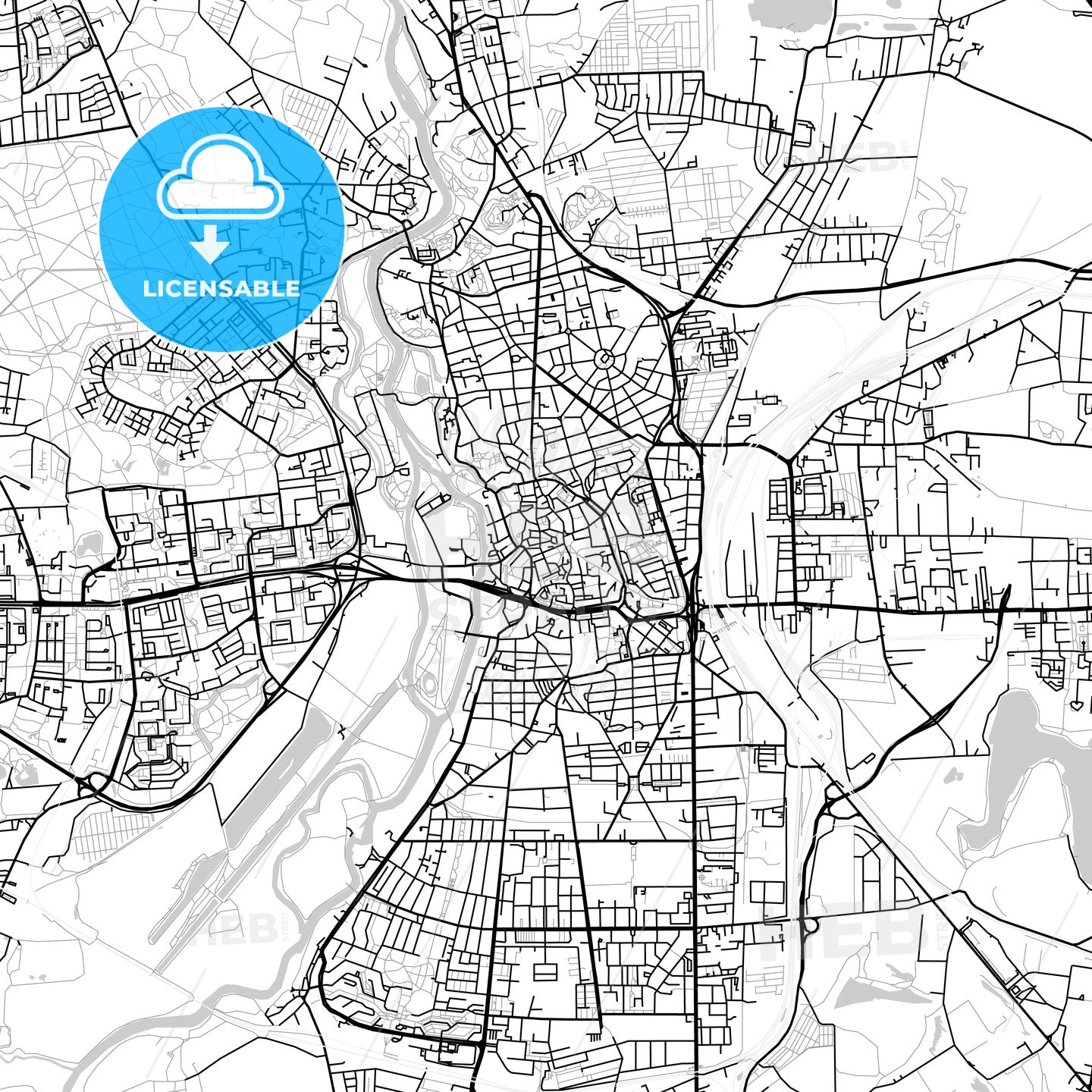 Halle (Saale), Germany, Vector Map - Light