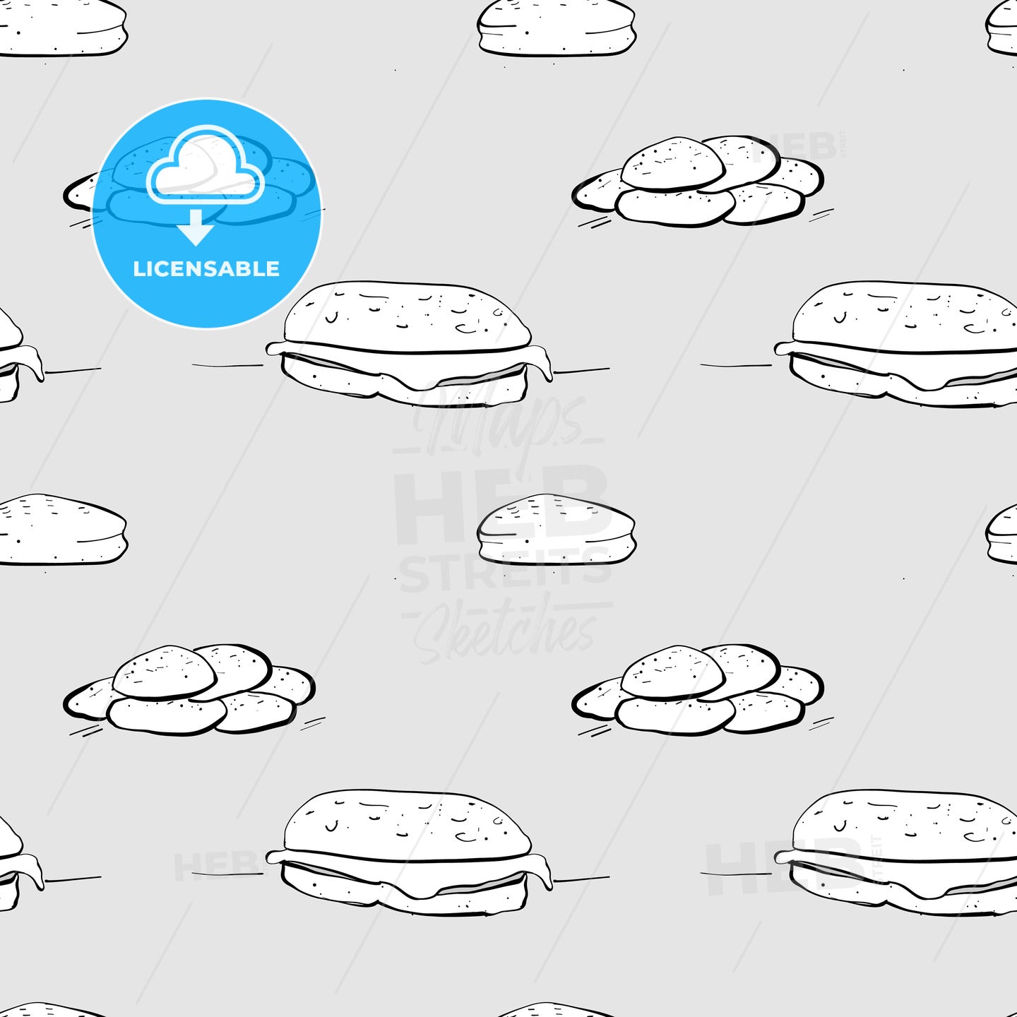 Hallulla seamless pattern greyscale drawing – instant download