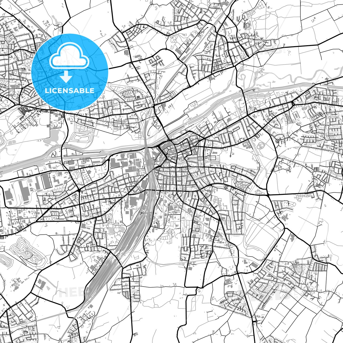 Hamm, Germany, vector map with buildings