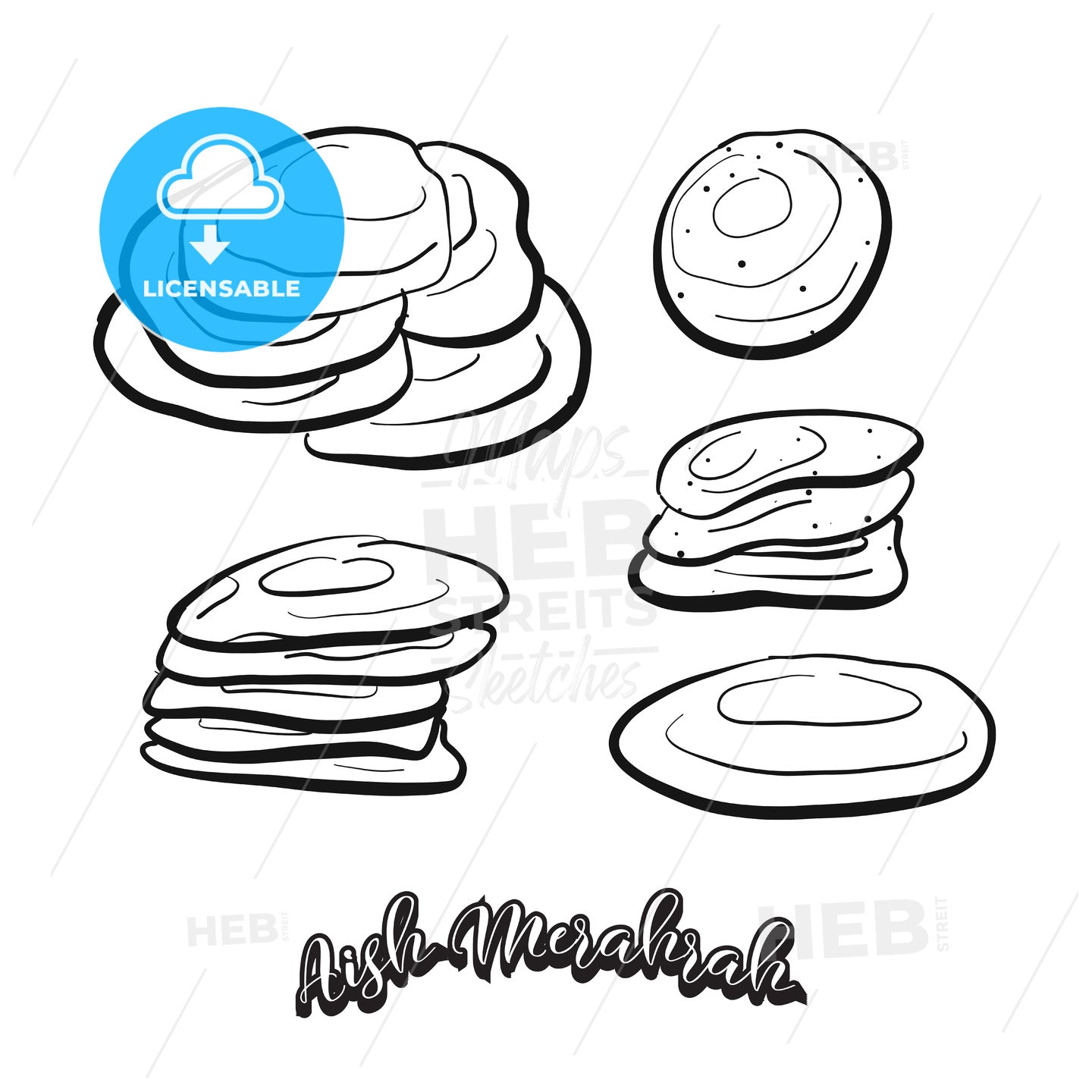 Hand drawn sketch of Aish Merahrah food – instant download