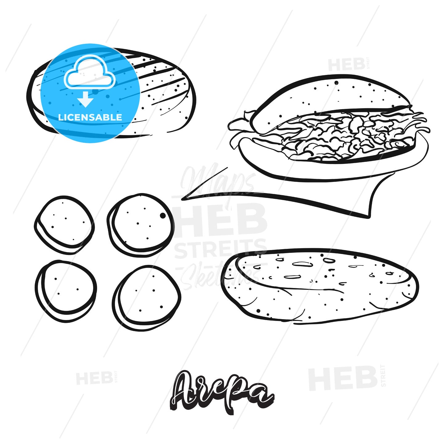 Hand drawn sketch of Arepa food – instant download