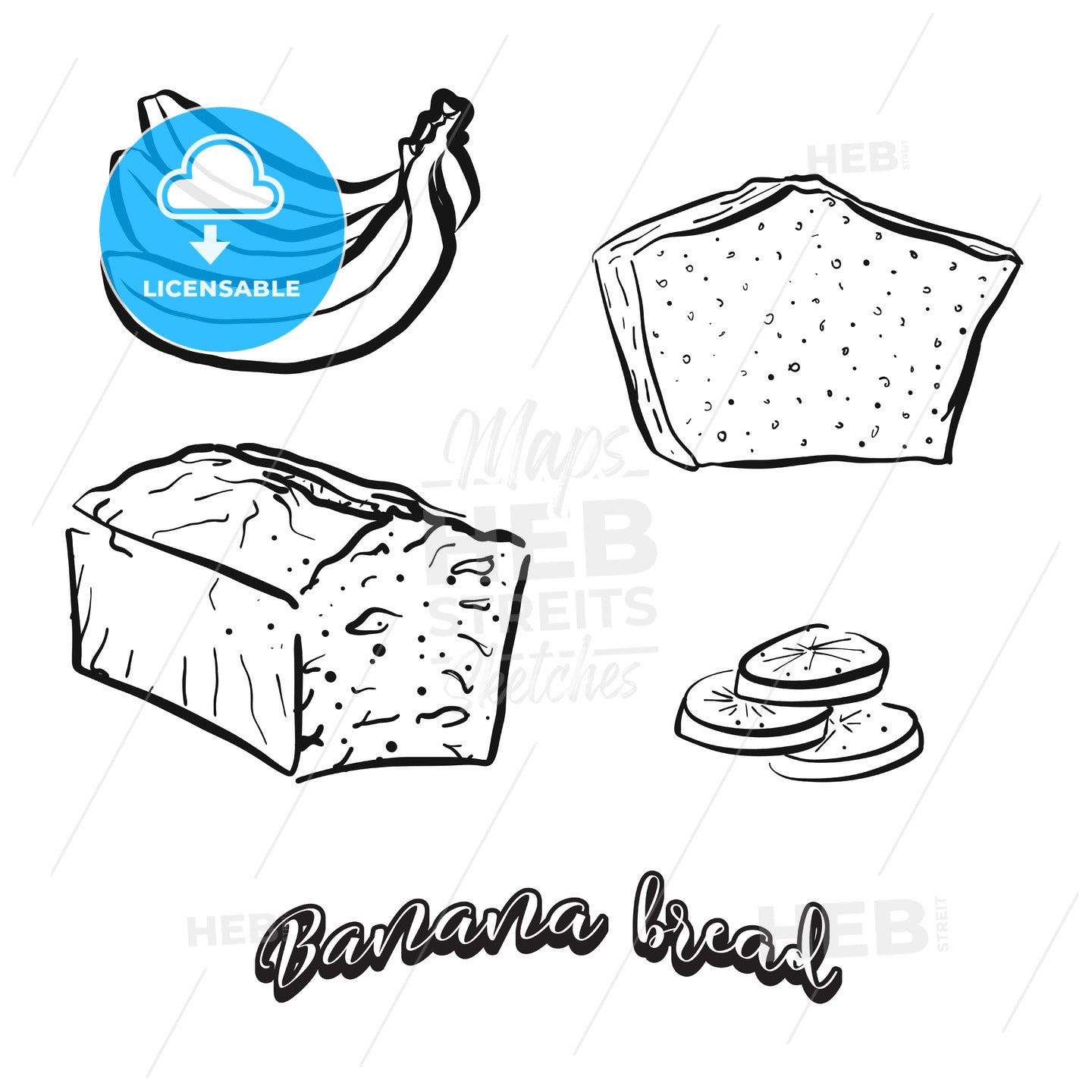 Hand drawn sketch of Banana bread – instant download