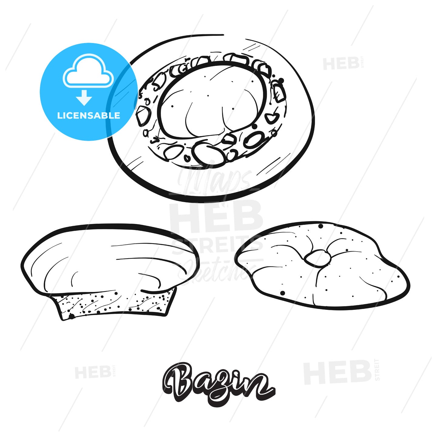 Hand drawn sketch of Bazin bread – instant download