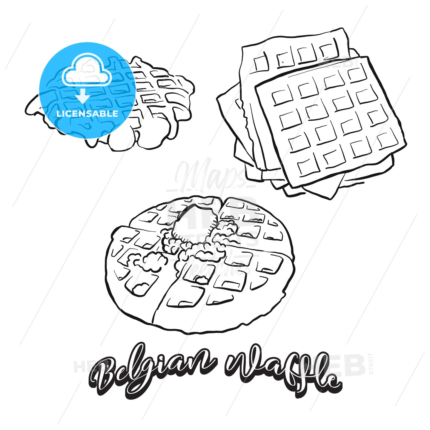 Hand drawn sketch of Belgian waffle bread – instant download