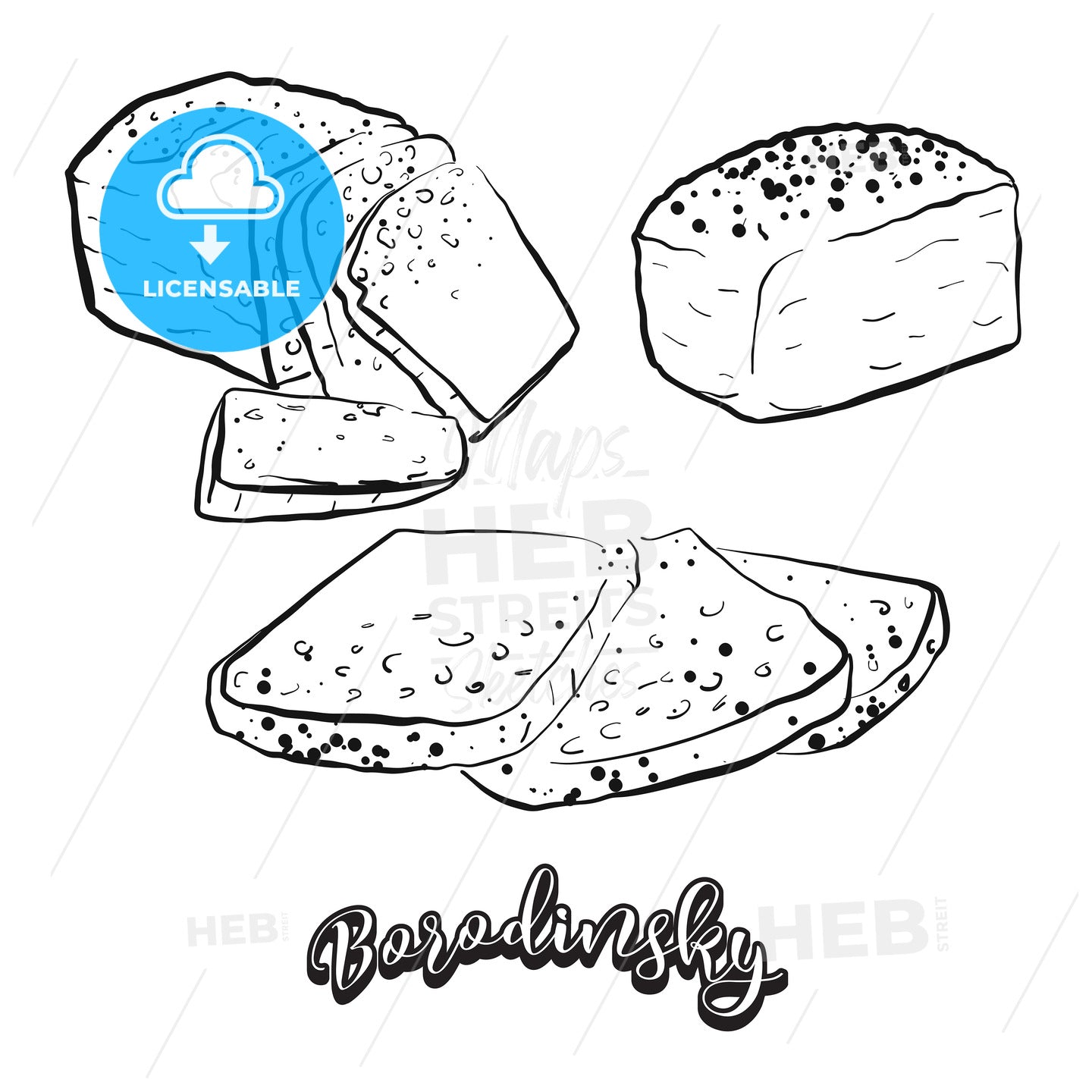 Hand drawn sketch of Borodinsky bread – instant download