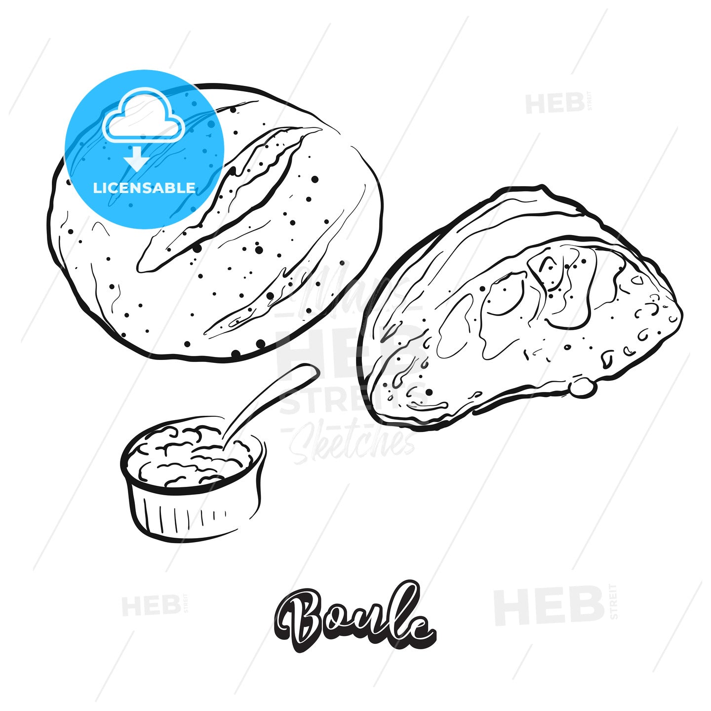 Hand drawn sketch of Boule bread – instant download