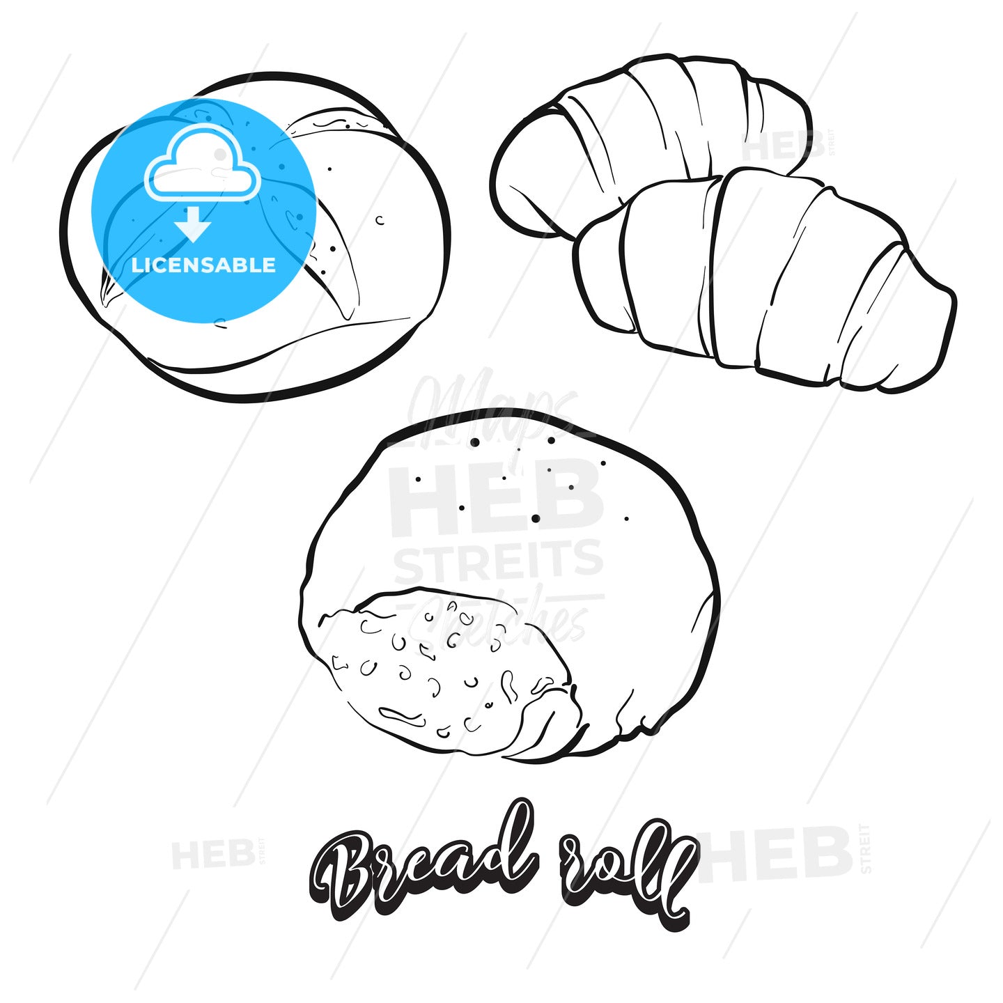 Hand drawn sketch of Bread roll bread – instant download