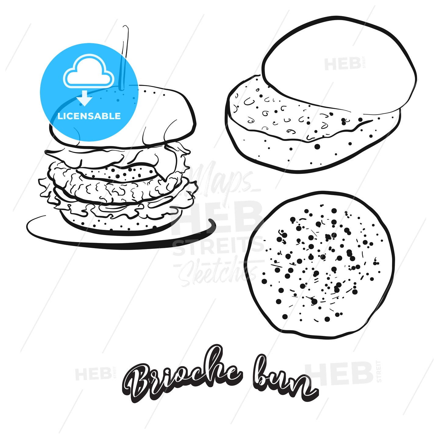 Hand drawn sketch of Brioche bun bread – instant download