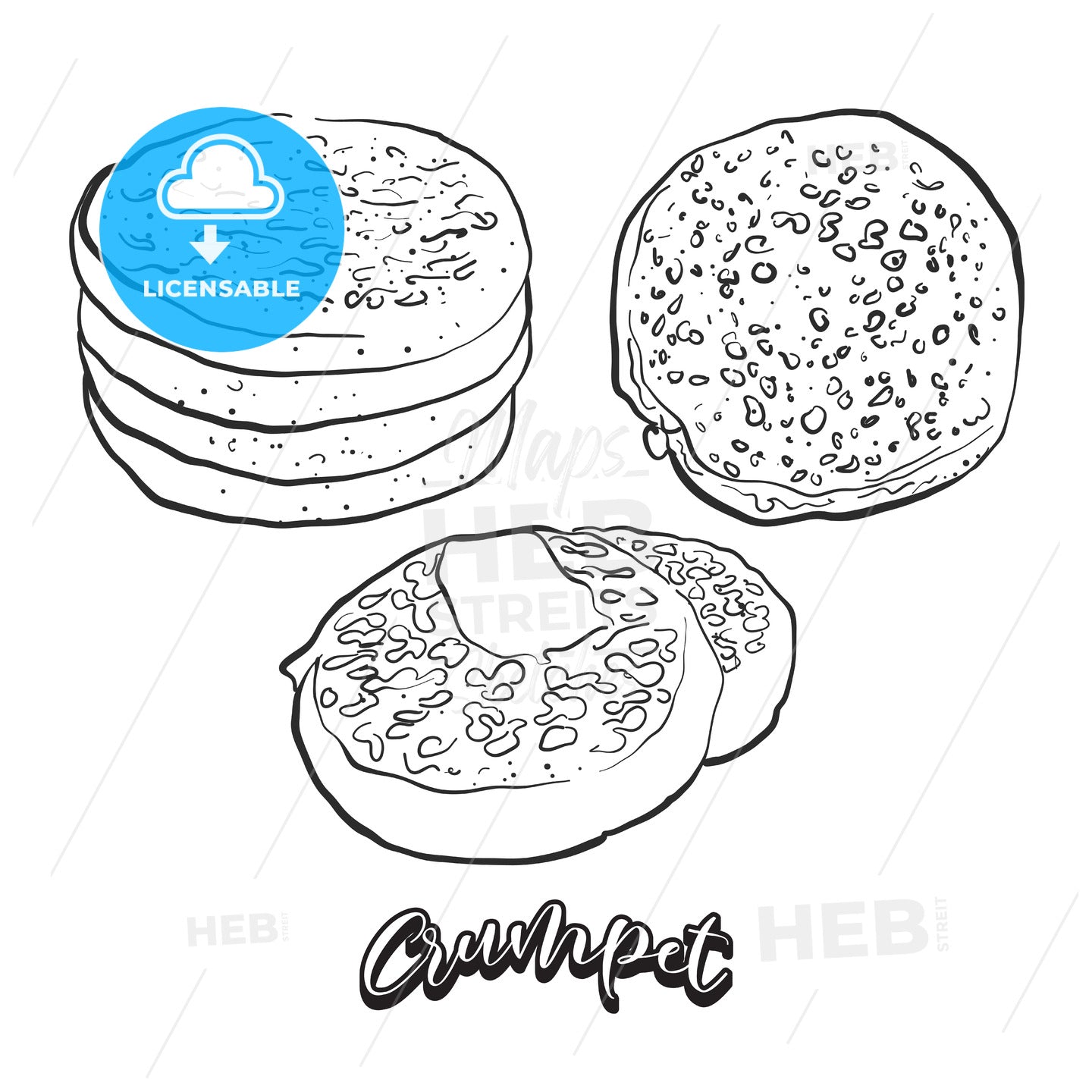 Hand drawn sketch of Crumpet bread – instant download
