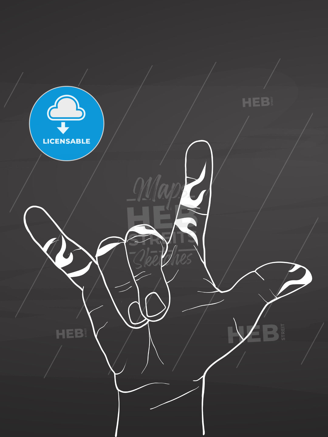 Hand sign sketch on chalkboard – instant download