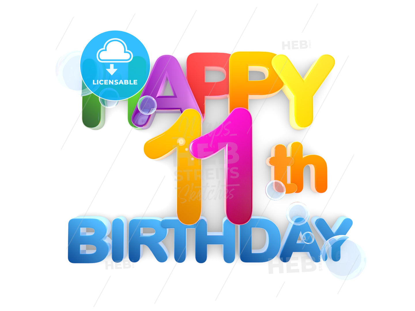 Happy 11th Birthday Title, light – instant download