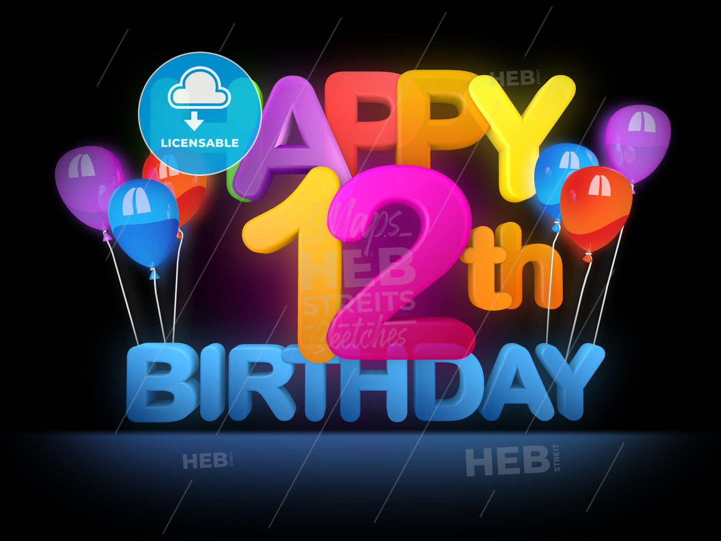 Happy 12th Birthday Title dark – instant download