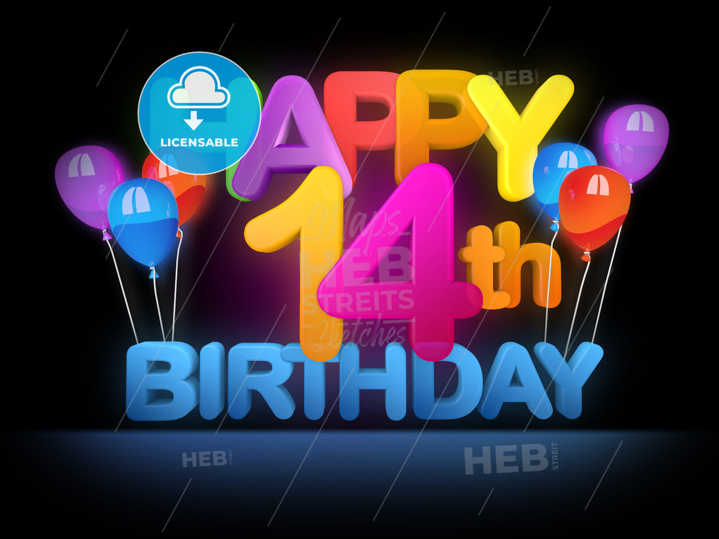 Happy 14th Birthday Title dark – instant download