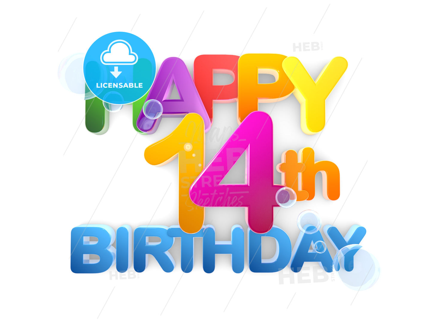 Happy 14th Birthday Title, light – instant download