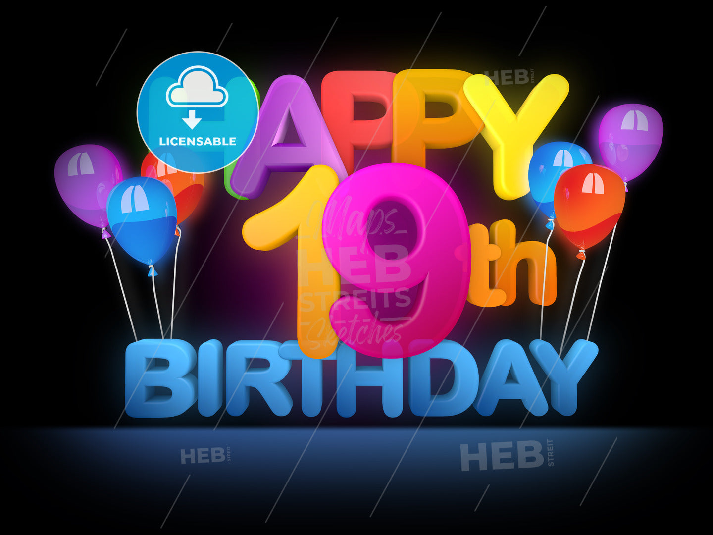 Happy 19th Birthday Title dark – instant download