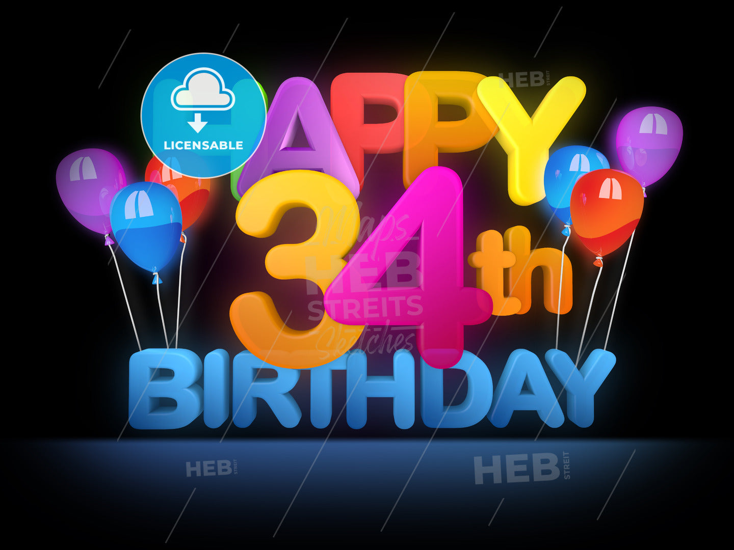 Happy 34th Birthday Title, dark – instant download