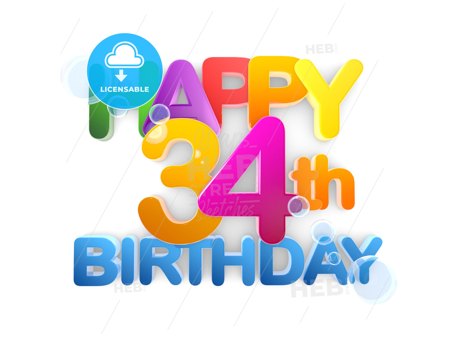 Happy 34th Title, Birthday light – instant download