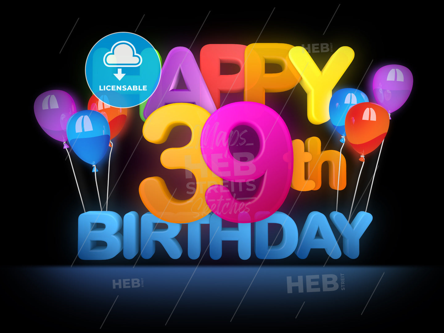 Happy 39th Birthday Title, dark – instant download